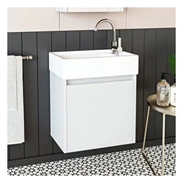 ROOMART Ayaksız Tek Kapaklı Lavabolu Beyaz 50 Cm Banyo Dolabı