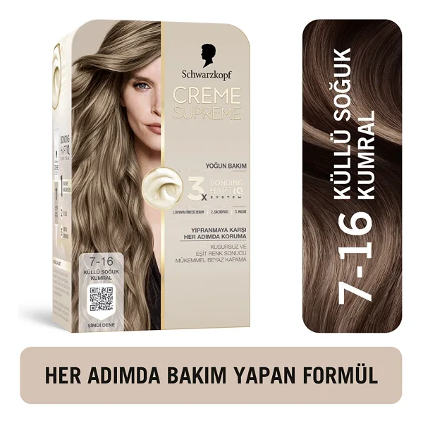 Schwarzkopf Creme Supreme 7.16 Küllü Soğuk Kumral Saç Boyası