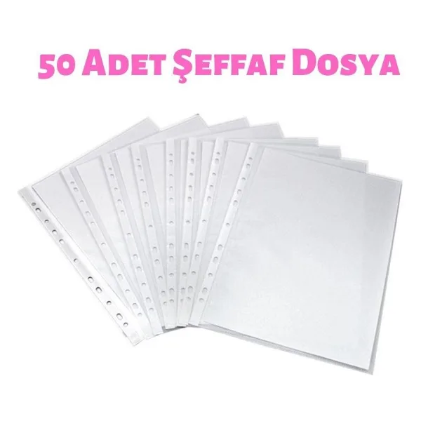 Şeffaf Dosya Delikli A4 Şeffaf Dosya Poşet Dosya 50 Li Paket