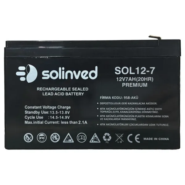Solinved 12V 7AH Premium Kuru Tip Akü