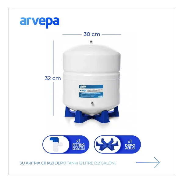 Su Arıtma Cihazı Çelik Depo Tankı 12 Litre (3.2 Galon)
