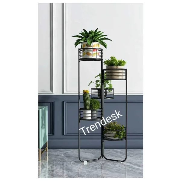 TRENDESK Modern 5 Katlı Metal Siyah Çiçeklik Saksı Standı Saksılık