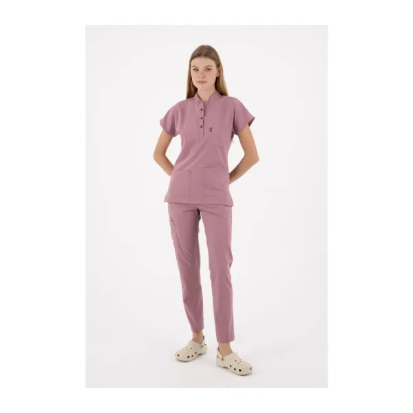 uçak iş giyim Pudra Pembe PETRA Premium Likralı Kumaş Alt Üst Doktor Hemşire Forma Takımı Scrubs Üniforma