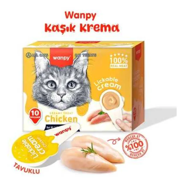Wanpy Tavuklu 10x16 gr Kaşık Krema Kedi Ödül Maması