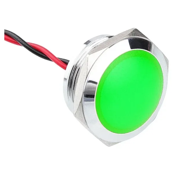 WD22L-P2 22mm 12-24V Kablolu Metal Sinyal Lambası - Yeşil