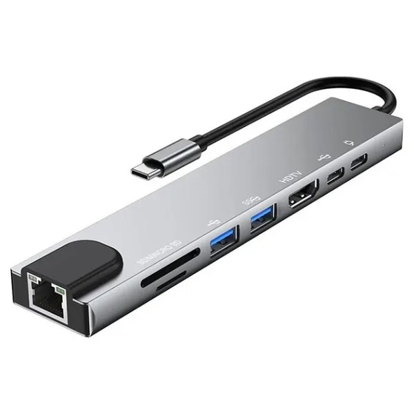 8 In 1 Type C To Hdtv Çok Portlu Hub 4K HDMI Pd RJ45 USB 3.0 Sd Tf Çevirici Adaptör