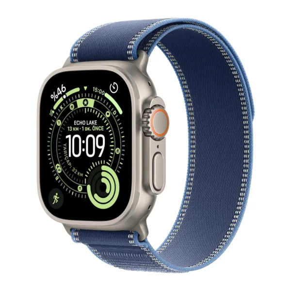 Apple Watch Ultra 3 GPS + Cellular 49mm Natürel Titanyum Kasa Ve Parlak Mavi Trail Loop Kordon Akıllı Saat