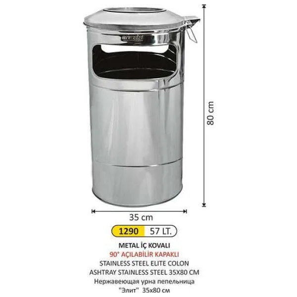 Arı Metal 1290 Elit Kolon Küllük Paslanmaz 57 Litre