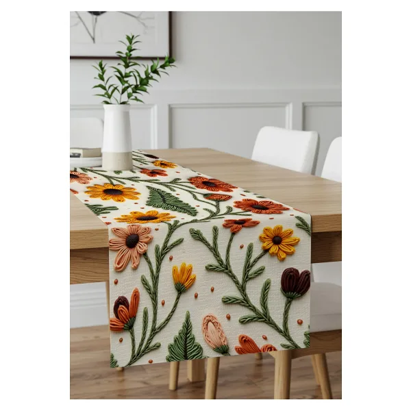 Artvibe Punch Nakış Desen Dijital Baskılı Sarı Turuncu Sonbahar Temalı Runner Masa Örtüsü 45x100 cm