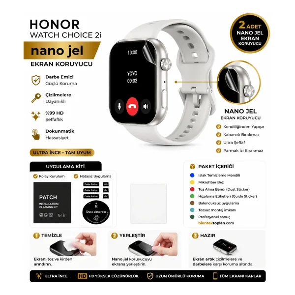 Astakos Honor watch choice 2i uyumlu Nano Hidrojel Ekran Koruyucu 2 Adet Kırılmaz Darbe Emici Tam Koruma