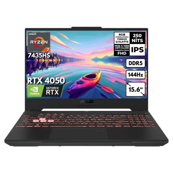 Asus Tuf A15 Ryzen 7-7435HS 32-GB DDR5 1 TB SSD RTX4050 (6GB-140W) 144 Hz Windows 11 Pro 15.6" Taşınabilir Bilgisayar Fhd FA507NUR-LP035HMF23