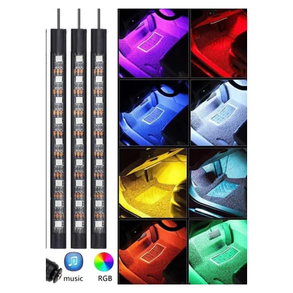CİYU TİCARET Araç içi ayak altı led döşeme şeridi 12 led'li sese duyarlı kumandalı led şerit