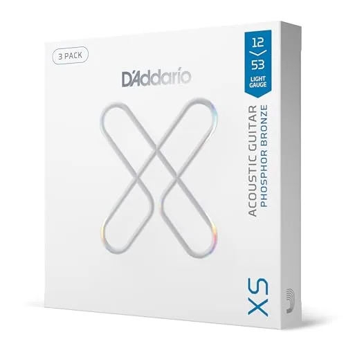 D'Addario Gitar Telleri - XS Fosfor Bronz Kaplamalı Akustik Gitar Telleri - XSAPB1253-3P - Pürüzsüz His ve Olağanüstü Tonda Maksimum Kullanım Ömrü - 6 Telli Gitar İçin - 12-53 Işık, 3'lü Paket