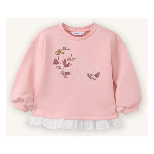 DeFacto Fırfır Detaylı Çiçekli Sweatshırt Kız Bebek G8046A526SP - Pembe-PN636 - 3 - 4 Yaş