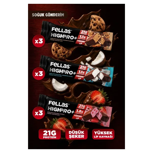 Fellas Çikolata Kaplı Highpro Protein Bar 50Gr Karma Kutu ( 3 X 3)
