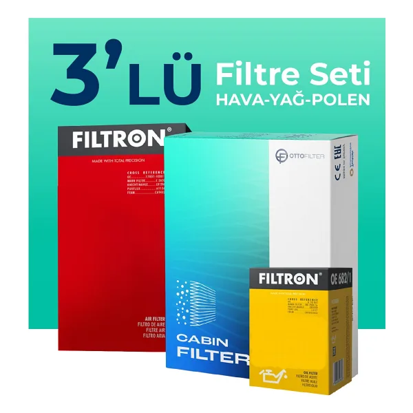 Filtron Fiat Egea 1.4 Benzinli Filtre Bakım Seti (hava-yağ-polen) Uyumlu