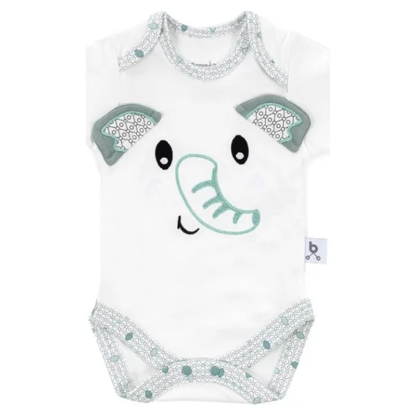 Gezenbebe Hero Bebekler İçin Nakışlı Kısa Kol Body Elephant - Yeşil - Yenidoğan