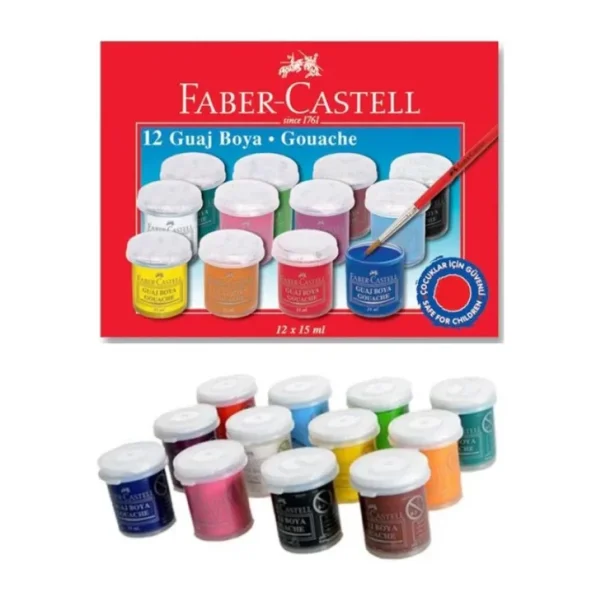 Guaj Boya 12 Renk x 15 Ml Su Bazlı Şişe 1 Paket Faber Guaj Boya Seti Şişe İçerisinde 12 li Okul Hobi