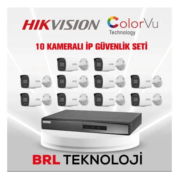 Hikvision 10 Kameralı 4 Mp ColorVu İp Güvenlik Kamera Seti DS-2CD1047G2H-LIUF (Dahili Mikrofonlu)