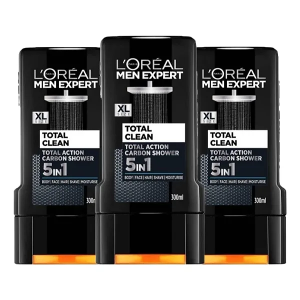 L'Oreal Paris 3'lü Men Expert Total Clean 5'i 1 Arada Kömürlü Duş Jeli (3 x 300 ml)