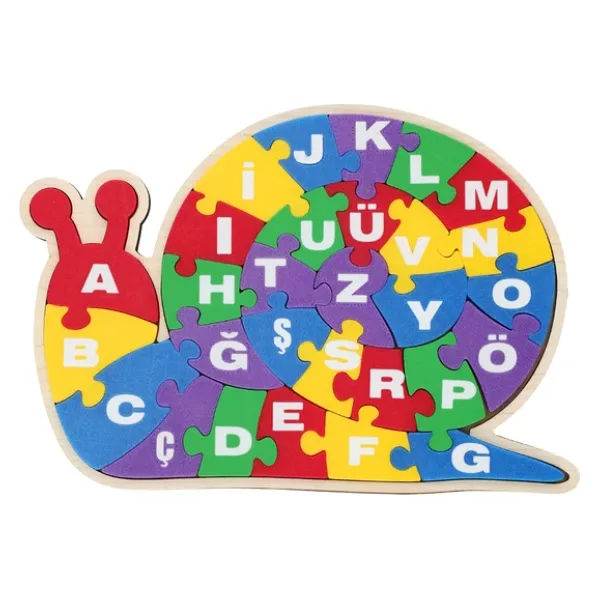 Lina Hobby Ahşap Tabanlı ve 3D Baskı Alfabe Puzzle - Salyangoz Figürlü Eğitici Oyuncak