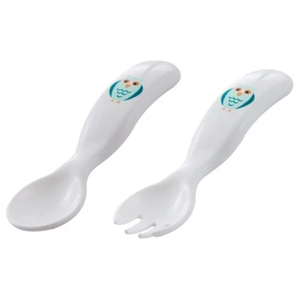 Mamajoo Ergonomik Beslenme Kaşık Çatal Seti Beyaz & Baykuş, 6 Ay+ İkili