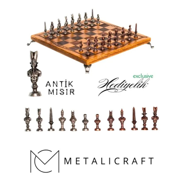 Mc40 Antik Mısır Figürlü Metal Satranç Takımı - Lüks Hediyelik Satranç Takımı