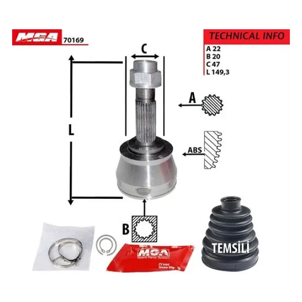 MGA 70169 Aks Kafası Dış Palio Albea 04- 1.2 8V 22x20x47