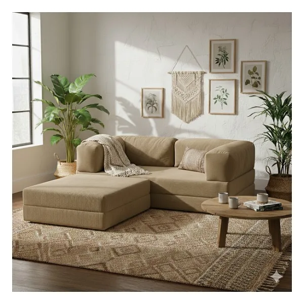 MONAMI Dechome Yeny Fitilli Kadife Köşe Koltuk 160X160 Köşe Takımı Modüler Köşe Takımı Yataklı L Koltuk Fitilli Kadife - Bej