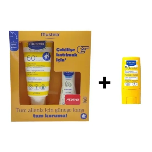 Mustela Spf50+ Güneş Losyonu 200 ml 100 ml Hydra Bebe + Mustela Spf 50 Stick Güneş Kremi 9 Ml
