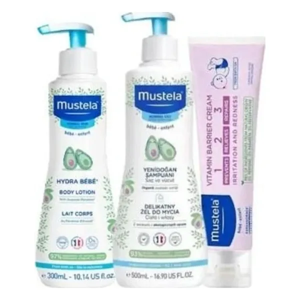 Mustela Yenidoğan Bebek Bakım Seti (Yenidoğan Şamp. 500ml+Hydra Bebe Losyon 300ml+ Pişik Kremi 50ml)