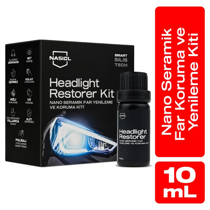 Nasiol Headlight Restorer Nano Seramik Far Yenileme ve Koruma Kiti-3 Yıl Dayanım-10ml-Far Temizleme