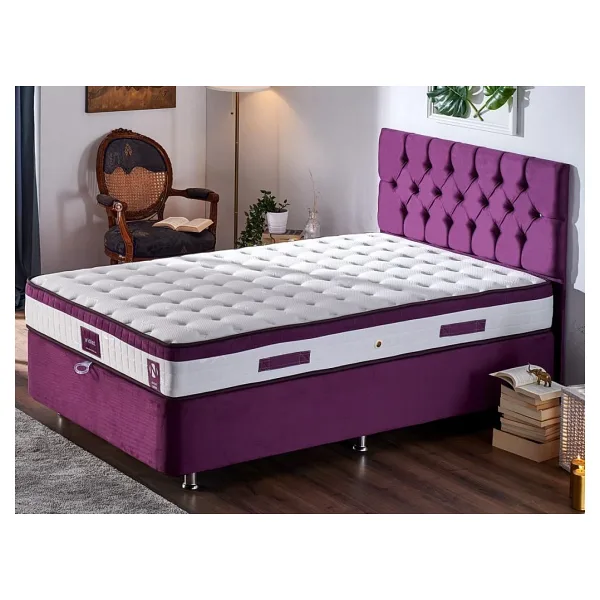 Niron Violet Yatak Seti 120x200 Cm Tek Kişilik Yatak Baza Başlık Takımı - Orta Sert Yatak Mor Baza Ve Başlığı
