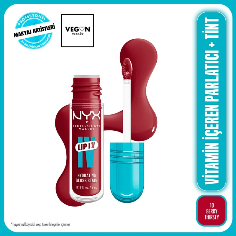 NYX Professional Makeup Lip IV Vitamin İçeren Tint 10 Berry Thirsty Dudak Parlatıcısı