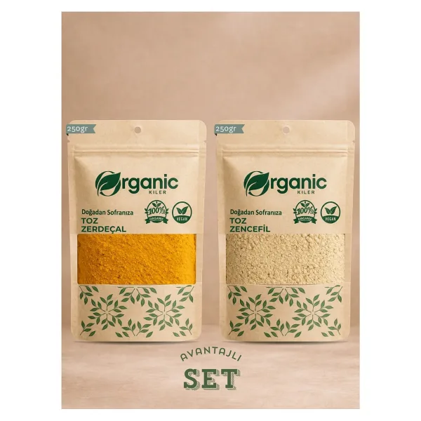 Organic Kiler Doğal Toz Zerdeçal 250GR & Toz Zencefil 250GR Katkısız & Doğal Baharat Seti 2'li Bitkisel Set - 500 gr