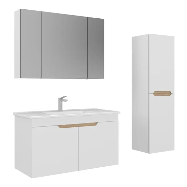 Orka Lena 100 Cm Mat Beyaz Kapaklı Banyo Dolabı Takımı Ve Boy Dolabı