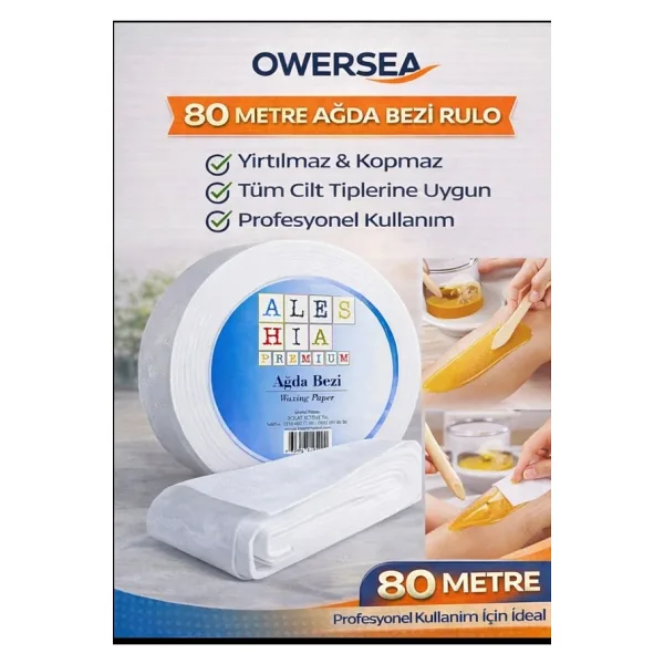 Owersea 80 Metre Ağda Bezi Rulo - Yırtılmaz Kopmaz, Tüm Cilt Tiplerine Uygun Profesyonel Kullanım.