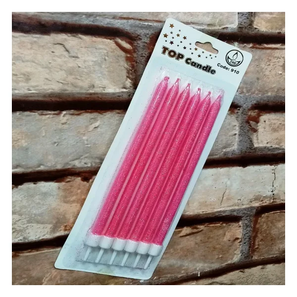 Pink Bırthday Candle Vıp Uzun Parlak Metalik Simli Pembe Pasta Mumu 6 Adet Pembe Doğum Günü Mumu