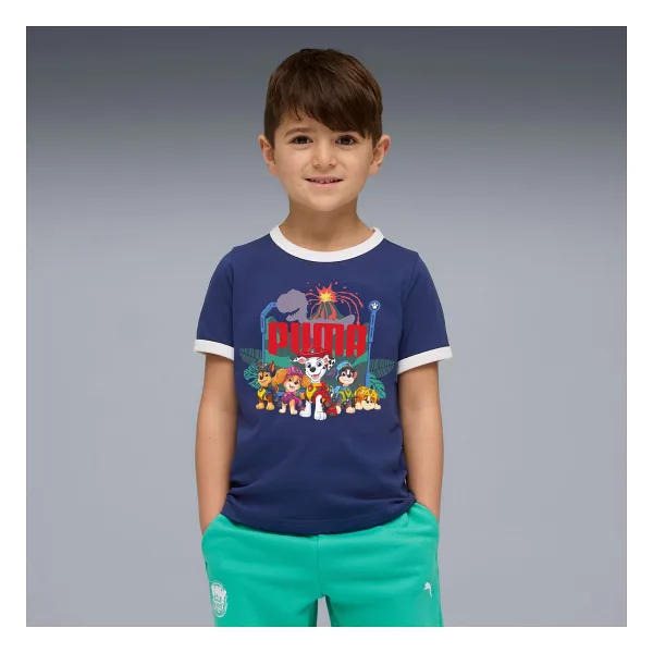 Puma x Paw Patrol 634935-49 Mavi Kısa Kollu Bisiklet Yaka Çocuk Tişört