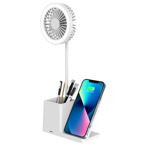 S-link SL-M9055 Kablosuz Şarj Cihazlı Fanlı Kalemlikli Masa Lambası