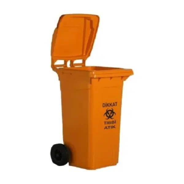 Safell Plastik Tıbbi Atık Çöp Konteyneri 120 Litre Konteyner - A+ Isıya Karşı Dayanıklı Malzeme - Turuncu