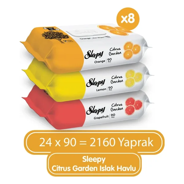 Sleepy Citrus Garden 90 Yaprak 24'lü Paket Islak Bebek Havlusu