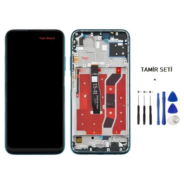 Tkgz Huawei Uyumlu P40 Lite Lcd Ekran Dokunmatik -A- Kalite Çıtalı Yeşil + Tamir Seti