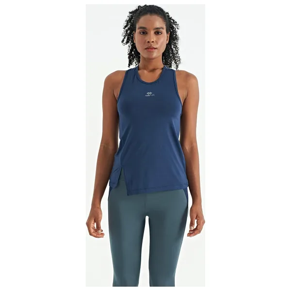Tommy Life İndigo Yırtmaç Detaylı O Yaka Sıfır Kollu Standart Kalıp Kadın Spor Atlet - 97256
