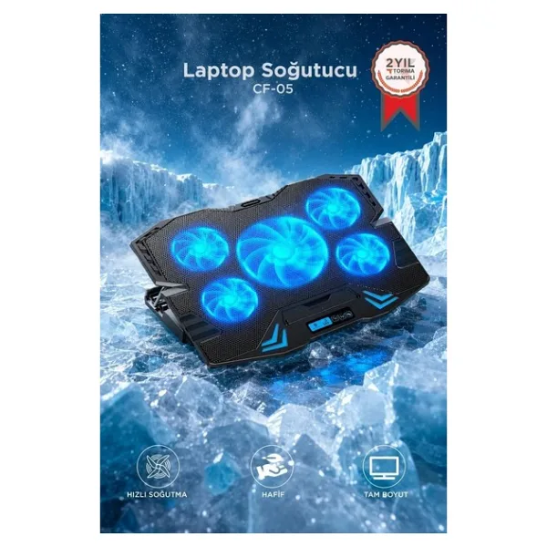 Torima Laptop Soğutucu Ayarlanabilir Rgb Dizüstü Bilgisayar Soğutma Fanı CF05 Siyah