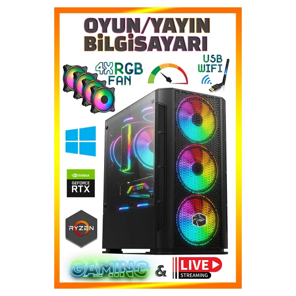 Zeiron C-Navik X30 Ryzen 5 5600 16GB Ram 512GB NVMe M.2 SSD RTX4060 Ekran Kartı Oyuncu Masaüstü Bilgisayar