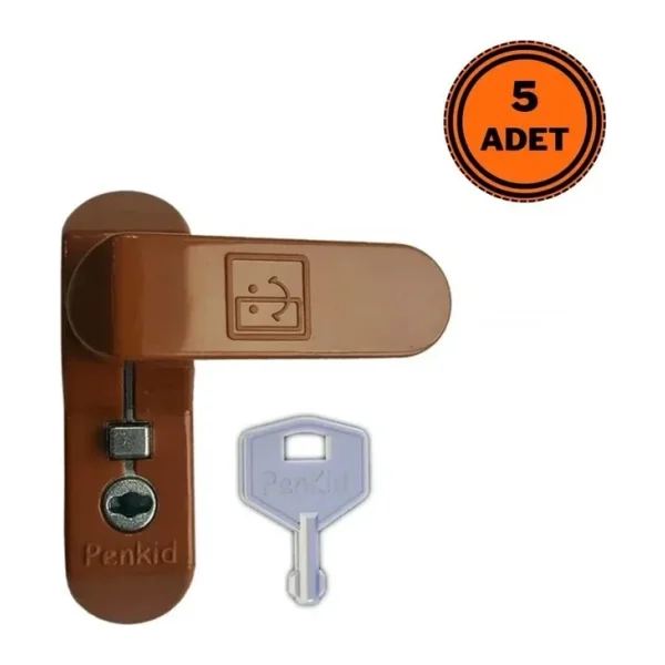 5 Adet Penkid Pvc Çocuk Emniyet Kilidi Anahtarlı Açık Kahverengi