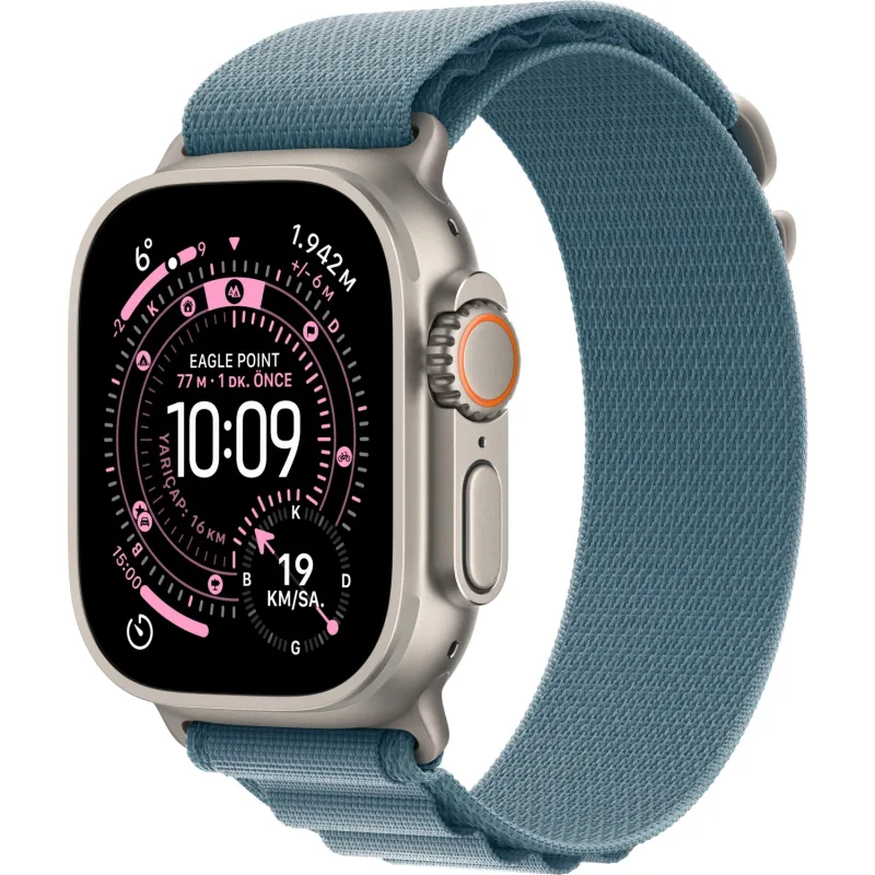 Apple Watch Ultra 3 GPS + Cellular 49mm Natürel Titanyum Kasa ve Açık Mavi Alpine Loop Kordon Akıllı Saat