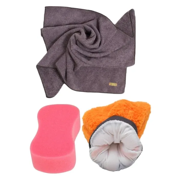 AutoFresh Oto Yıkama Araba Kurulama Araç Cam Temizlik 3'lü Mikrofiber Bez Eldiven Yıkama Seti
