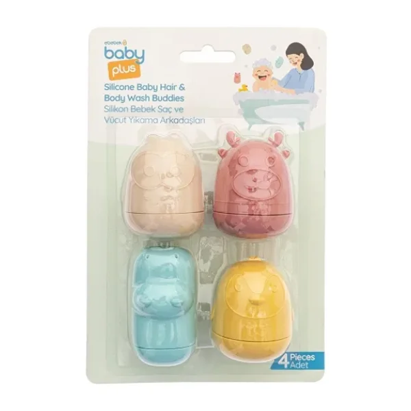 Baby Plus 4'lü Oyuncaklı Yumuşak Silikon Saç ve Vücut Yıkama Arkadaşları